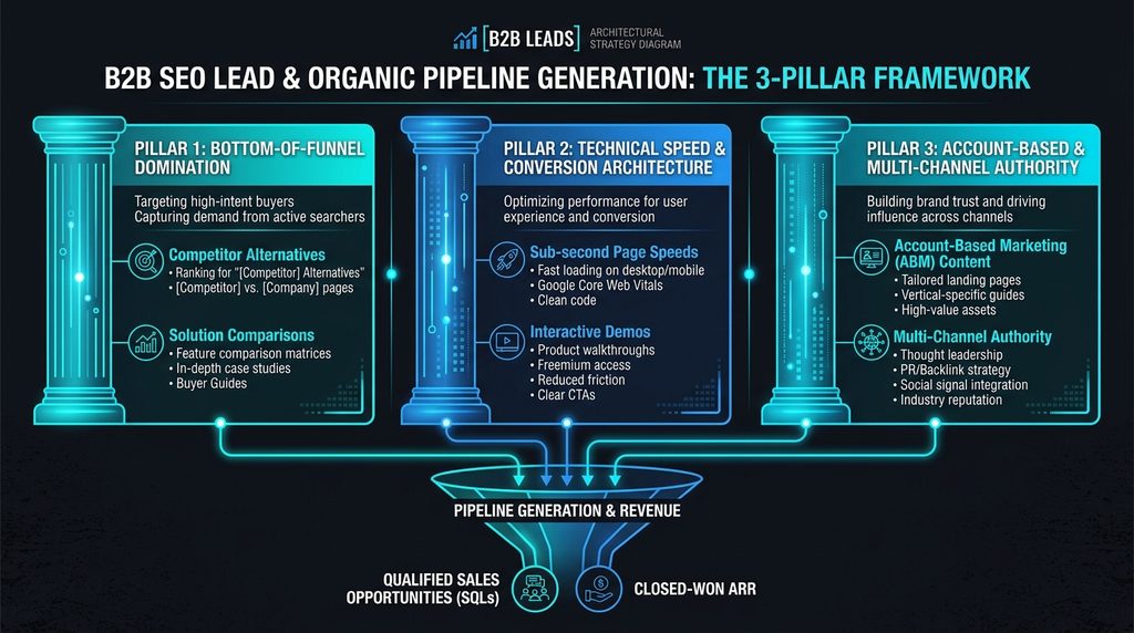 3-pillar architectural framework for B2B SEO lead generation and enterprise organic pipeline