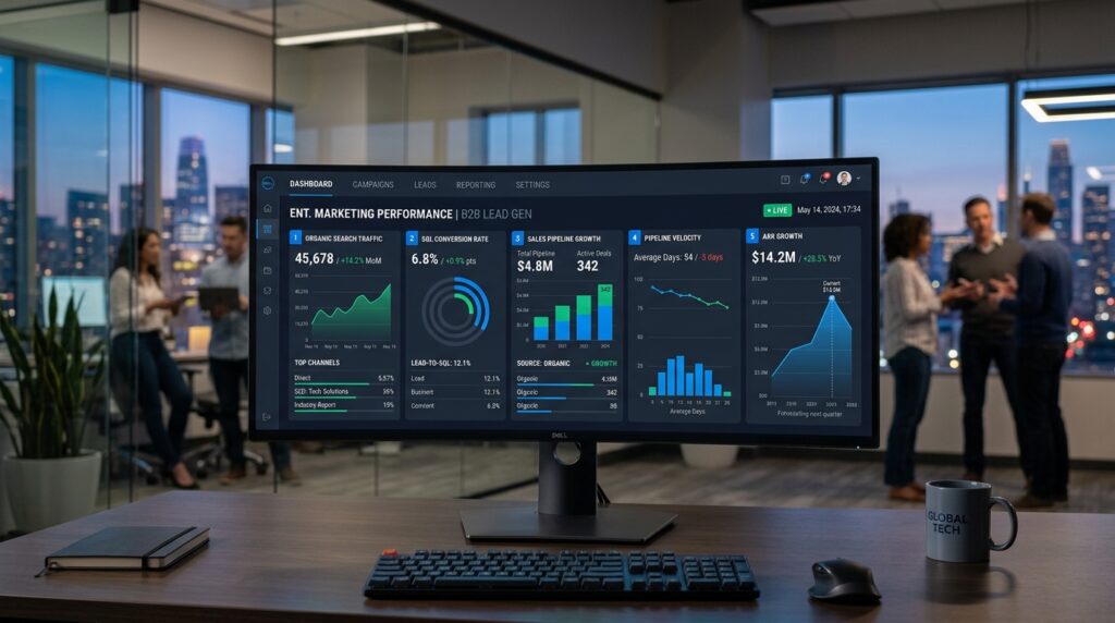 B2B SEO lead generation executive dashboard tracking organic pipeline and ARR growth