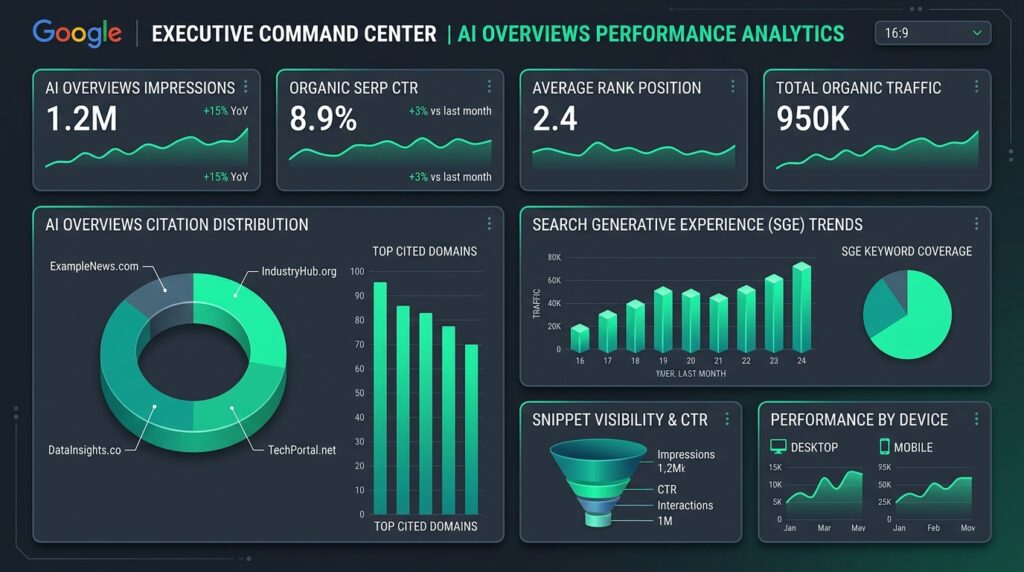 Google AI overviews optimization executive command center dashboard and visibility analytics