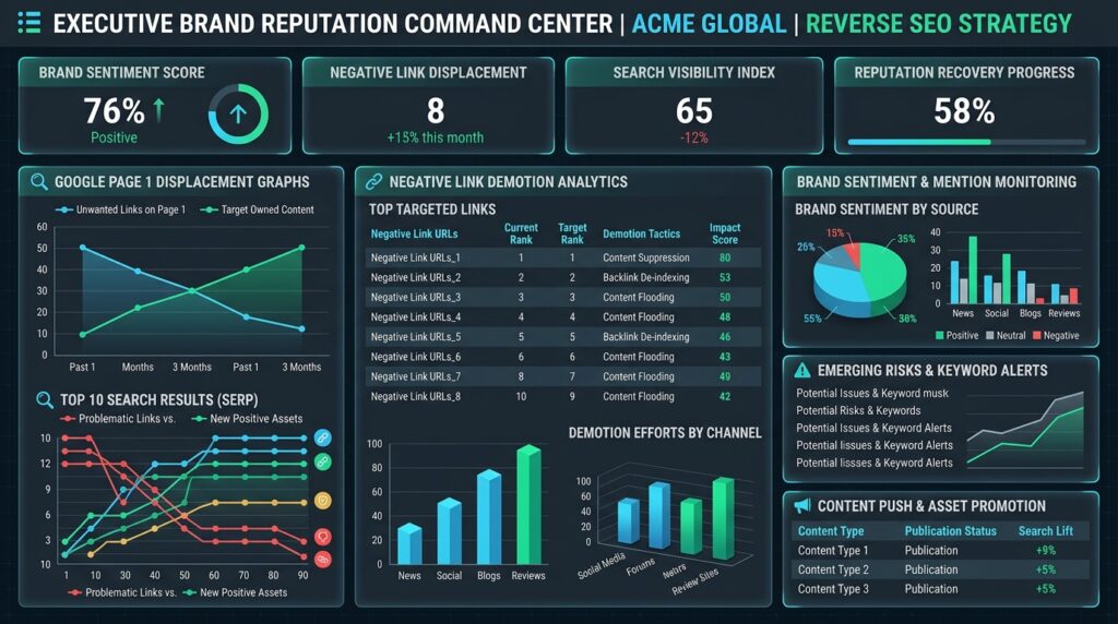 Reverse SEO strategy framework for enterprise brand reputation and negative search suppression