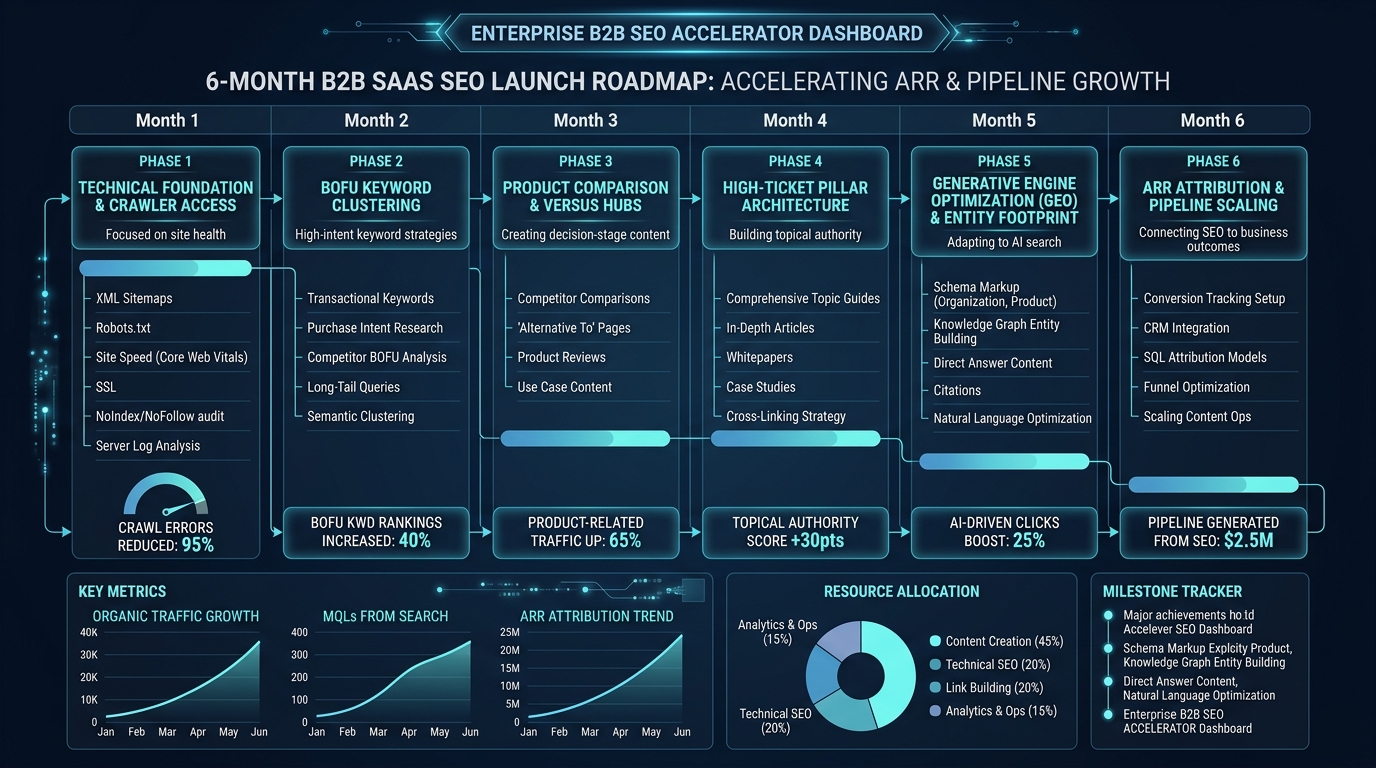 B2B SaaS product launch SEO roadmap and ARR pipeline growth dashboard